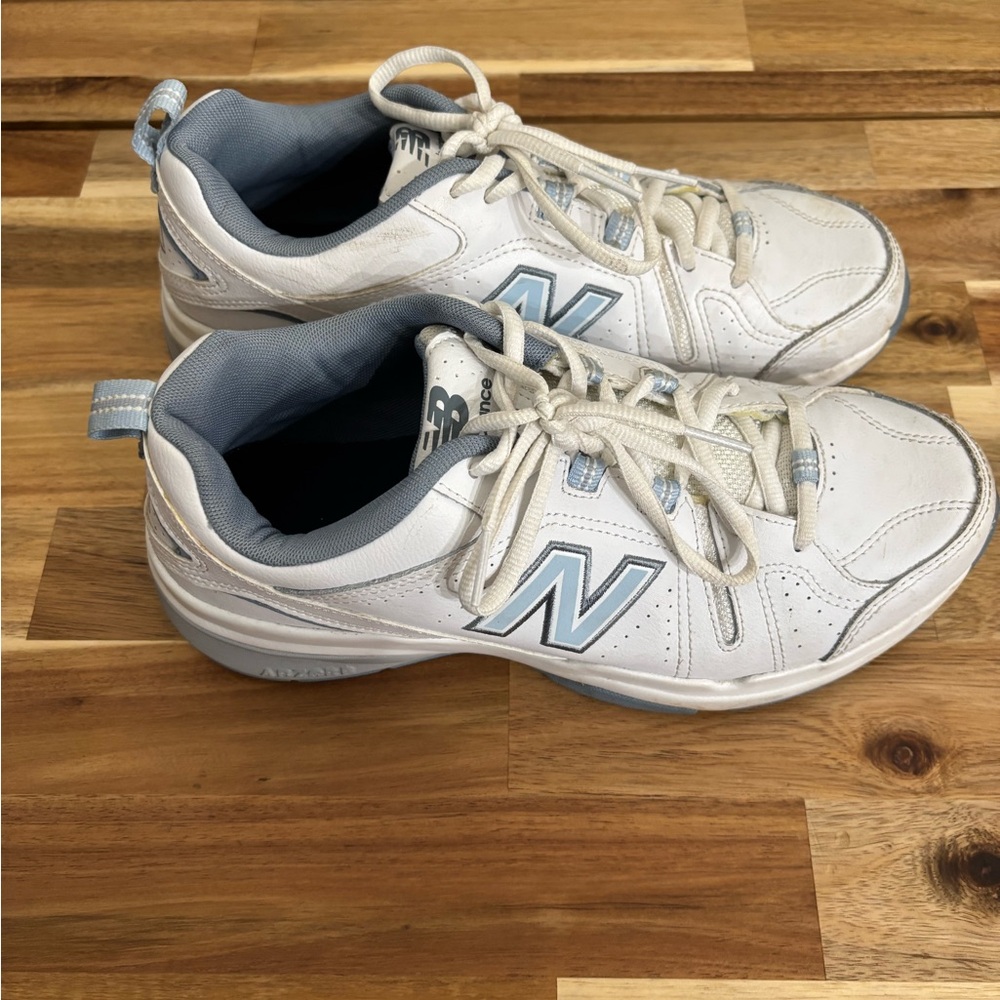 New Balance White and Blue Sneakers